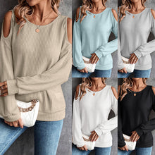 Load image into Gallery viewer, Autumn Women&#39;s Knitted Sweater with Open Shoulders Long Sleeve Crop Top
