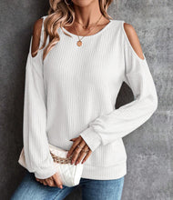 Load image into Gallery viewer, Autumn Women&#39;s Knitted Sweater with Open Shoulders Long Sleeve Crop Top
