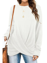Load image into Gallery viewer, Women Twist Front Long Sleeve Crew Neck Shirts
