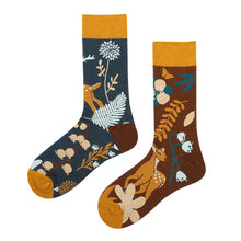 Load image into Gallery viewer, Asymmetrical Lovebirds High Cotton Socks
