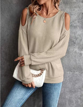 Load image into Gallery viewer, Autumn Women&#39;s Knitted Sweater with Open Shoulders Long Sleeve Crop Top
