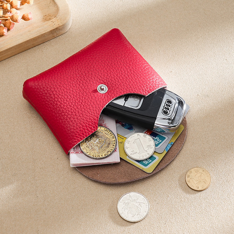 Mini  Simple Buckle Cowhide Large Capacity Card Bag