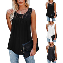 Load image into Gallery viewer, Women&#39;s Fashion O-Neck Sleeveless Tops Casual Lace Patchwork Hem Tank Tops
