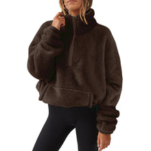 Load image into Gallery viewer, Women's Plush Half-zip Stand-up Collar Sweatshirt
