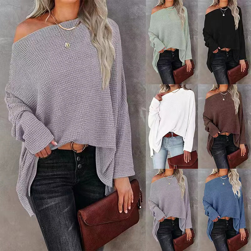 Off-Shoulder Waffle Knit Top