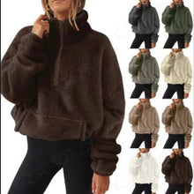 Load image into Gallery viewer, Women's Plush Half-zip Stand-up Collar Sweatshirt
