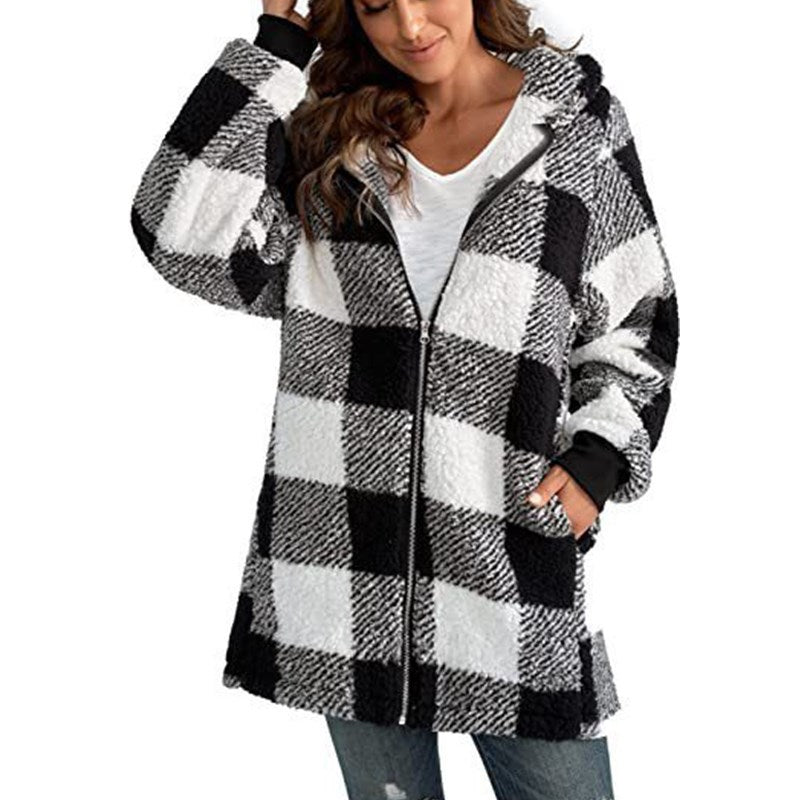 Women's Zip Hoodie Plaid Sweatshirt
