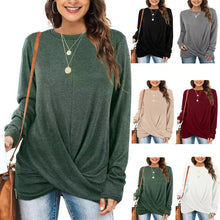 Load image into Gallery viewer, Women Twist Front Long Sleeve Crew Neck Shirts
