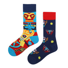 Load image into Gallery viewer, Asymmetrical Lovebirds High Cotton Socks
