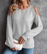 Load image into Gallery viewer, Autumn Women&#39;s Knitted Sweater with Open Shoulders Long Sleeve Crop Top
