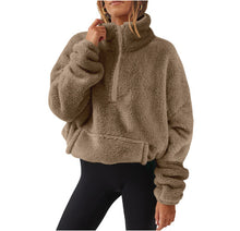 Load image into Gallery viewer, Women's Plush Half-zip Stand-up Collar Sweatshirt
