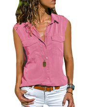 Load image into Gallery viewer, Women Summer Sleeveless V-neck Tops Pure Color T-shirt
