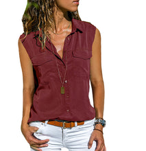 Load image into Gallery viewer, Women Summer Sleeveless V-neck Tops Pure Color T-shirt
