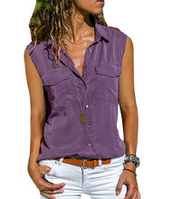 Load image into Gallery viewer, Women Summer Sleeveless V-neck Tops Pure Color T-shirt
