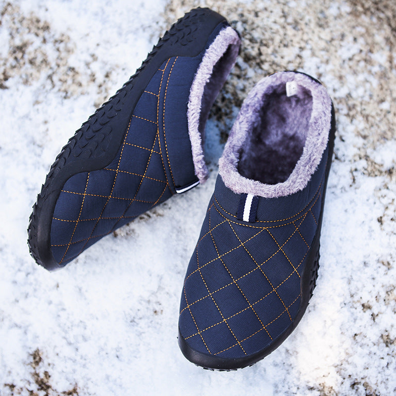 Mens Winter Warm Fur Slippers Slip-free Indoor and Outdoor Slip-ons