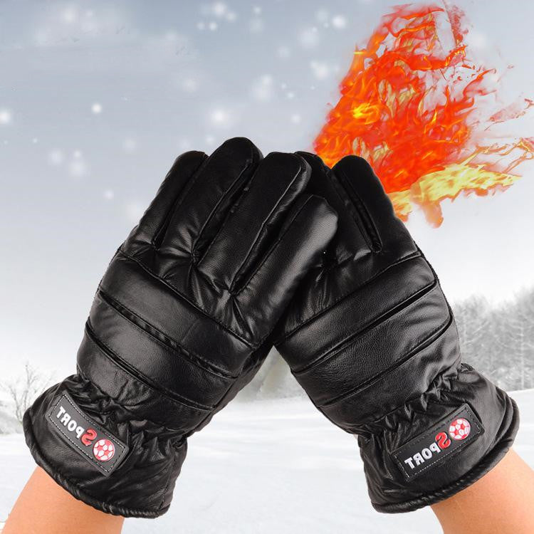 Mens PU Leather Winter Warm Mittens Outdoor Windproof Gloves