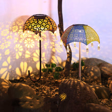 Load image into Gallery viewer, Solar LED Ground Plug Iron Umbrella Garden Landscape Decorative Light
