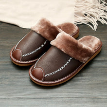 Load image into Gallery viewer, Men Winter PU Leather Slippers Warm Indoor Slipper
