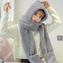 Load image into Gallery viewer, Women 3 In 1 Girls Winter Warm Fleece Hood Scarf Snood Pocket Hats Gloves
