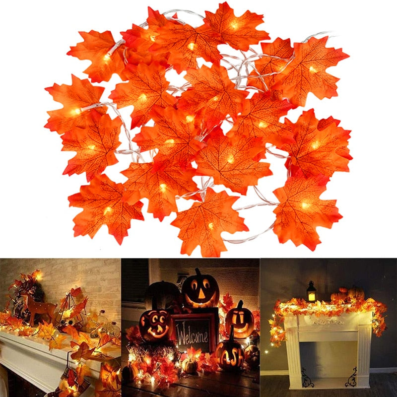 Artificial Autumn Maple Leaves Garland Led Fairy Lights