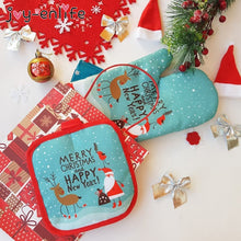 Load image into Gallery viewer, 2pcs/set Christmas Baking Anti-Hot Gloves Pad Oven Dining BBQ Kitchen Mat
