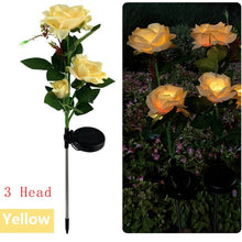 Load image into Gallery viewer, 3 Head LED Solar Simulation Rose Flower Solar LED Light
