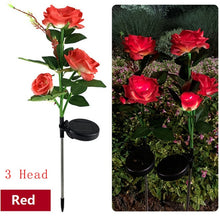 Load image into Gallery viewer, 3 Head LED Solar Simulation Rose Flower Solar LED Light
