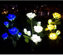 Load image into Gallery viewer, 3 Head LED Solar Simulation Rose Flower Solar LED Light
