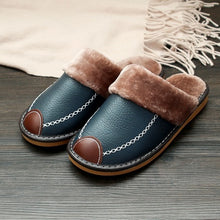 Load image into Gallery viewer, Men Winter PU Leather Slippers Warm Indoor Slipper

