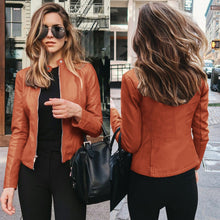 Load image into Gallery viewer, Women Spring Zipper Casual PU Leather Soft Motorcycle Leather Jacket Coat
