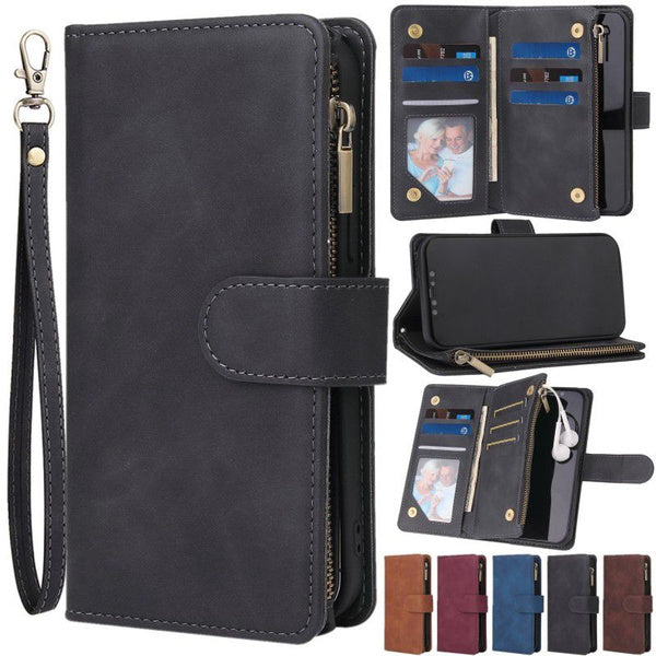 Slim Soft PU Leather Zipper Flip Wallet Multi Card Slots Photo Frame Phone Bag Case