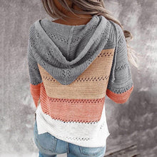 Load image into Gallery viewer, Women&#39;s Fashion V-Neck Long Sleeve Knit Sweater Drawstring Hooded Pullover
