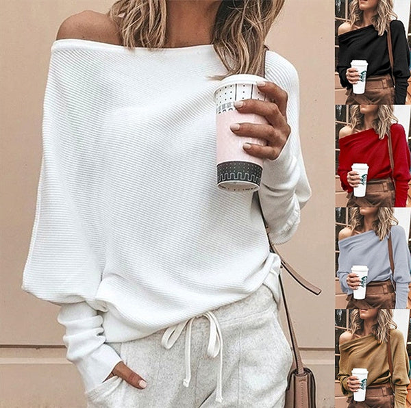 New Fashion Women's Clothing Off Shoulder Sweaters Casual Long Sleeve Tops
