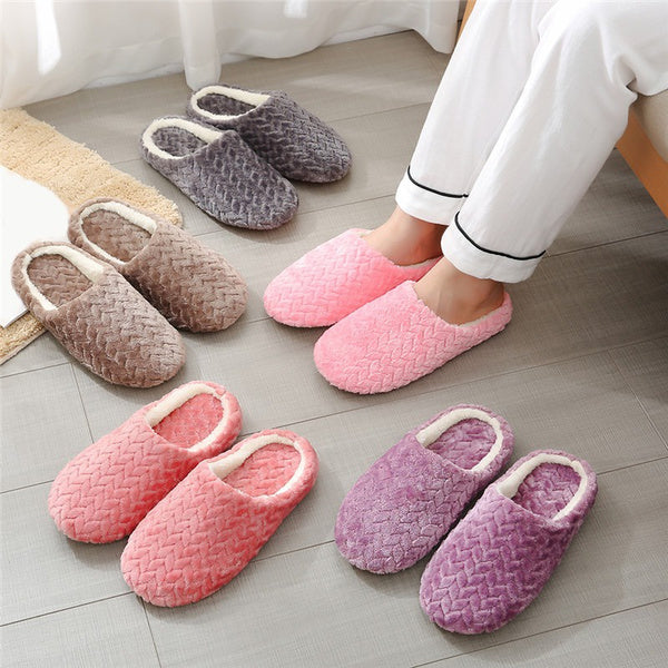 Womens Mens Striped Warm Anti-slip Shoes Soft Cotton Slippers Home Indoor Sandal