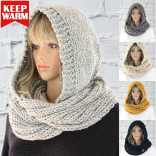 Load image into Gallery viewer, Women&#39;s Fashion Hooded Scarf Pure Color Woolen Hat Bib Knitted Scarf
