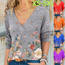 Load image into Gallery viewer, Women&#39;s V-neck Flowers Printed Long Sleeve T-shirt

