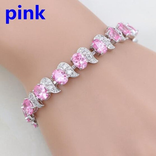 Natural Green Emerald WhiteTopaz Silver Charm Bracelet for Women Jewelry