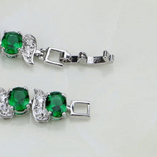 Load image into Gallery viewer, Natural Green Emerald WhiteTopaz Silver Charm Bracelet for Women Jewelry
