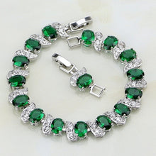 Load image into Gallery viewer, Natural Green Emerald WhiteTopaz Silver Charm Bracelet for Women Jewelry
