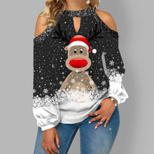 Load image into Gallery viewer, Women&#39;s Christmas Deer Printed Strapless Long Sleeve Casual Top Thin Bottoming Shirt
