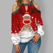 Load image into Gallery viewer, Women&#39;s Christmas Deer Printed Strapless Long Sleeve Casual Top Thin Bottoming Shirt
