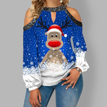 Load image into Gallery viewer, Women&#39;s Christmas Deer Printed Strapless Long Sleeve Casual Top Thin Bottoming Shirt
