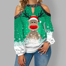 Load image into Gallery viewer, Women&#39;s Christmas Deer Printed Strapless Long Sleeve Casual Top Thin Bottoming Shirt
