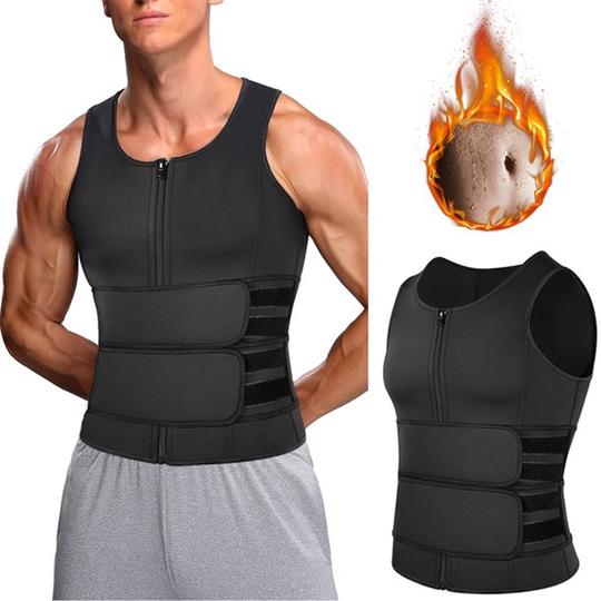 Men Neoprene Zipper Waist Trainer Vest Body Shaper with Two Belt