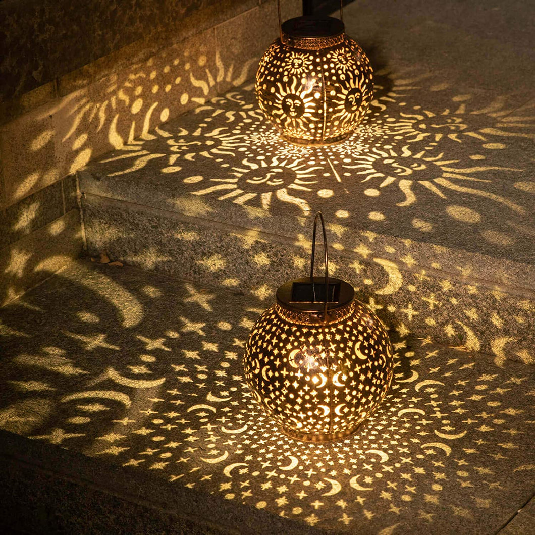 2 Pack Metal Moon Star Sun Solar Outdoor Lamps