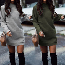 Load image into Gallery viewer, Fashionable round neck long sleeve fleece thickened dress
