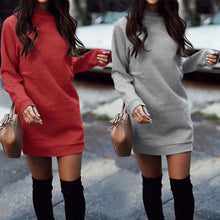 Load image into Gallery viewer, Fashionable round neck long sleeve fleece thickened dress
