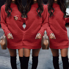 Load image into Gallery viewer, Fashionable round neck long sleeve fleece thickened dress
