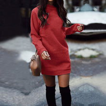 Load image into Gallery viewer, Fashionable round neck long sleeve fleece thickened dress

