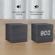 Load image into Gallery viewer, Alarm Clock LED Wooden Watch Table Voice Control
